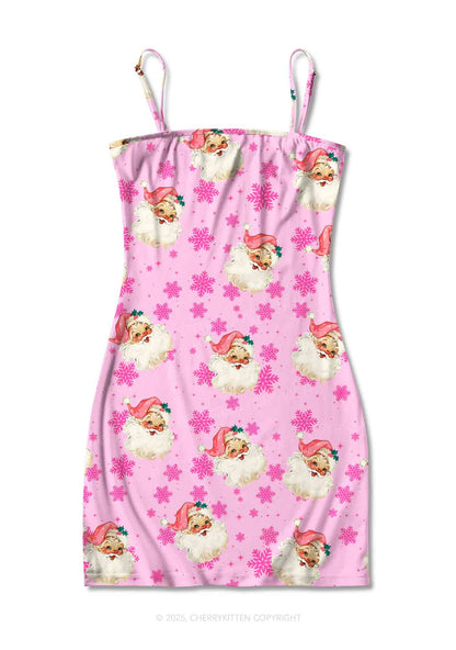 Christmas Pink Santa Y2K Print Slip Dress Cherrykitten