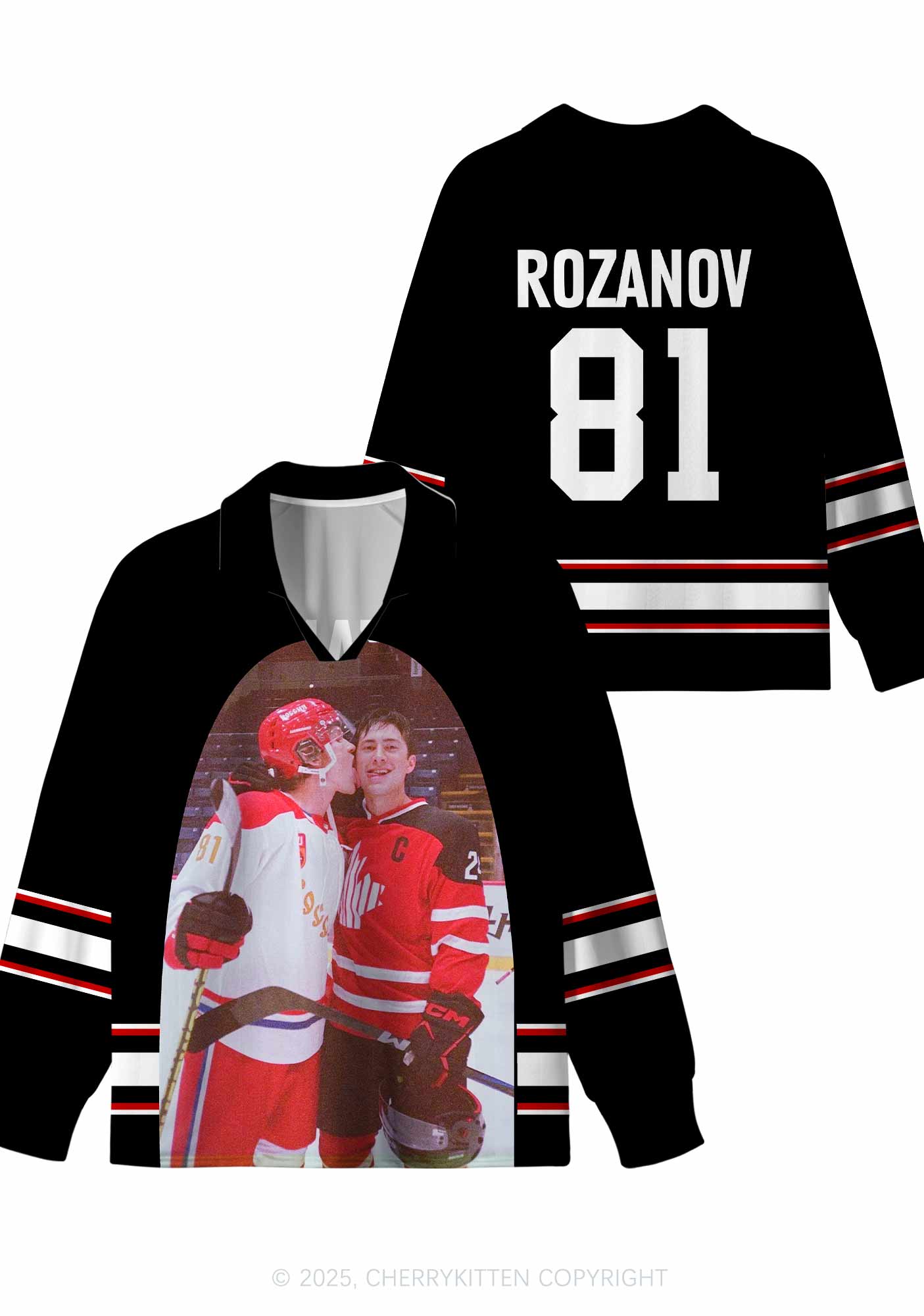 Black Hockey Boys Kissing HR Y2K Long Sleeve Sport Jersey Shirts Cherrykitten