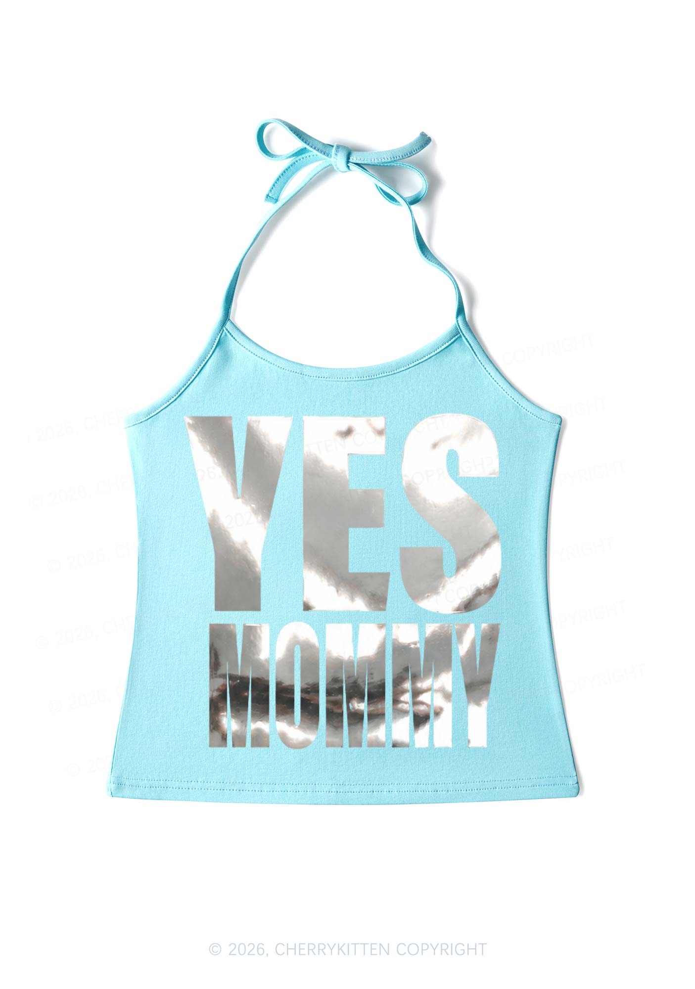 Yes Mommy Silver Foil Printed Y2K Halter Neck Cami Cherrykitten