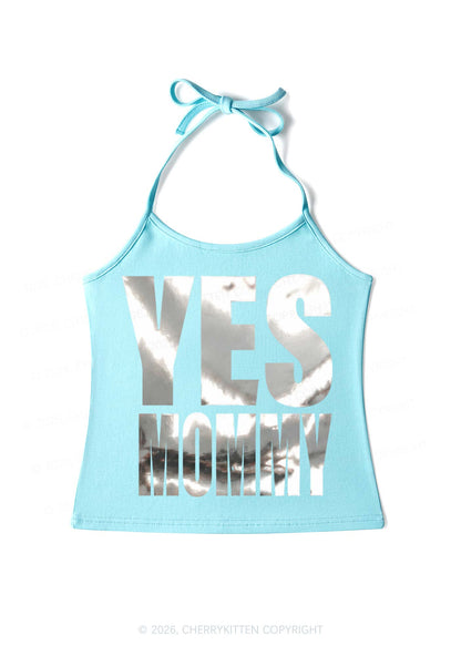 Yes Mommy Silver Foil Printed Y2K Halter Neck Cami Cherrykitten