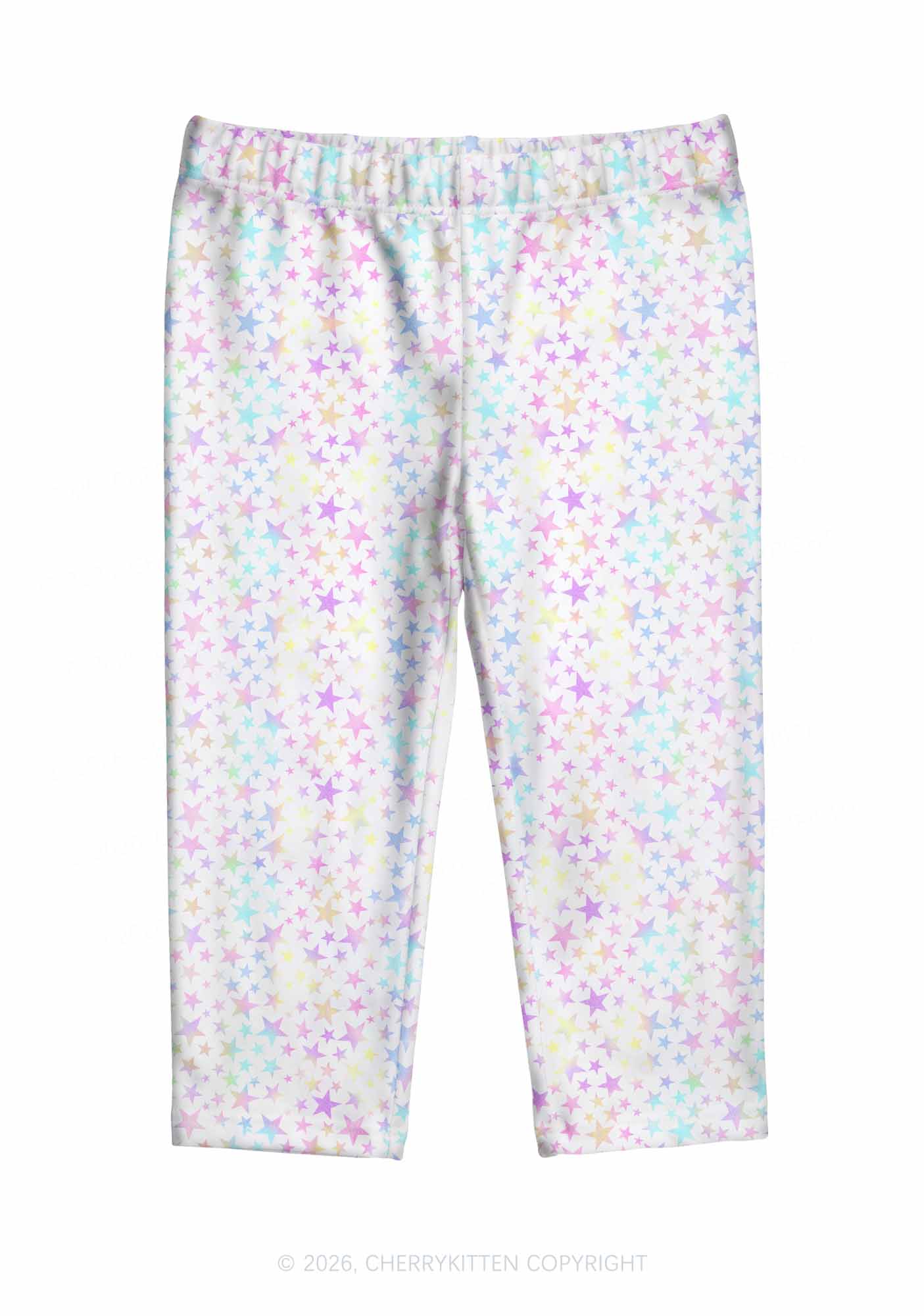 Rainbow Star On White Y2K Print Capri Pants Cherrykitten