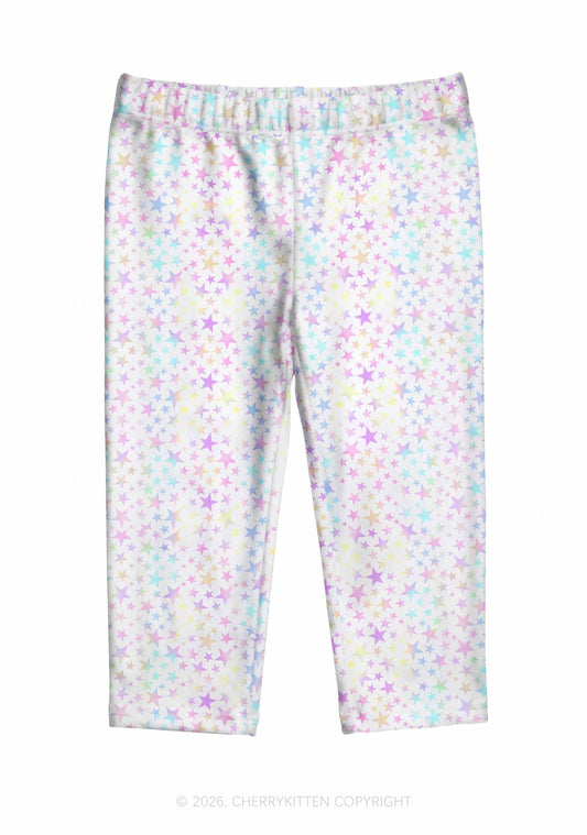 Rainbow Star On White Y2K Print Capri Pants Cherrykitten