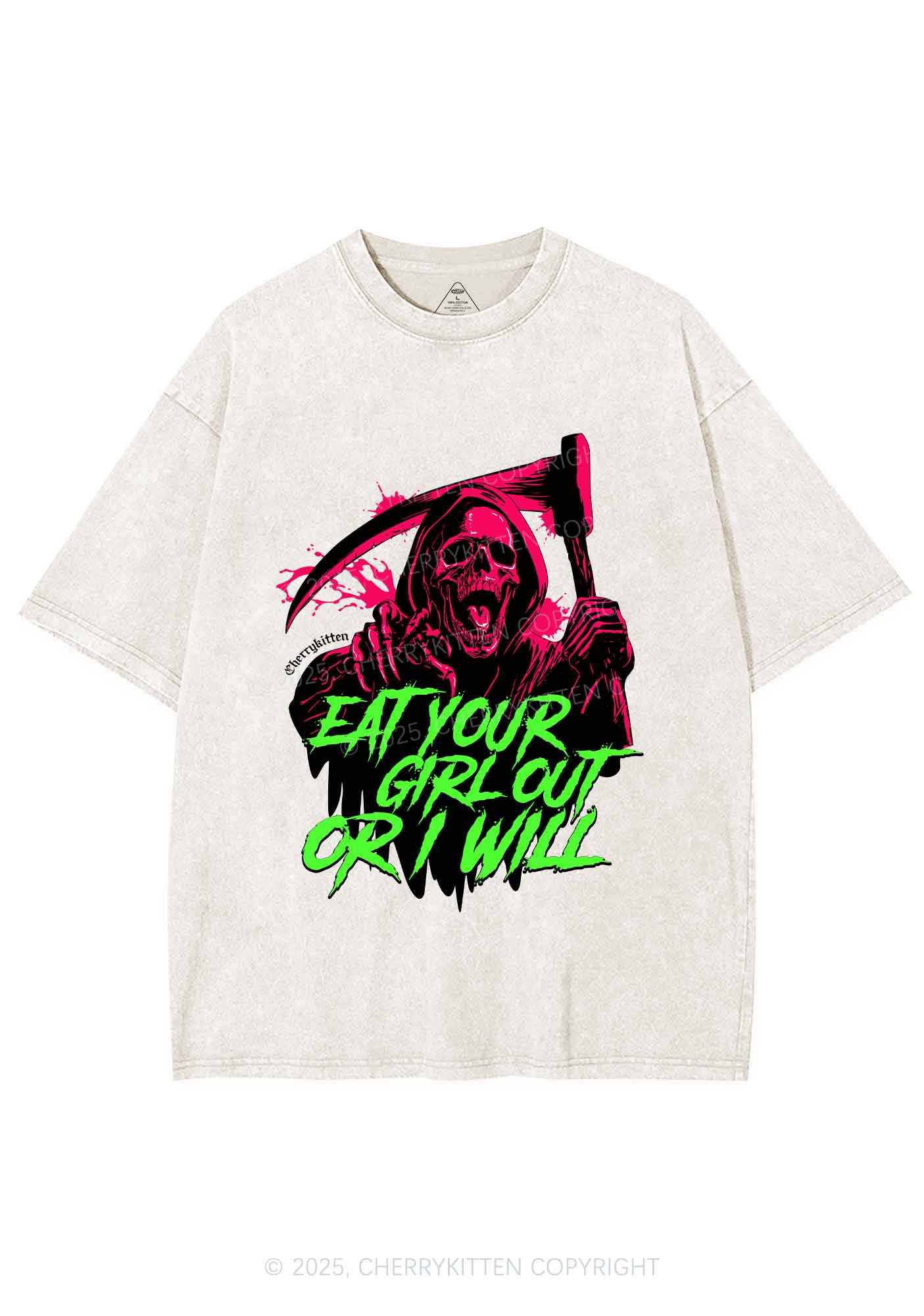 Hallowen Ghost Eat Your Girl Out Y2K Shirts Washed Tee Cherrykitten