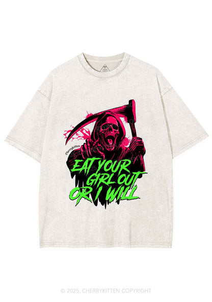 Hallowen Ghost Eat Your Girl Out Y2K Shirts Washed Tee Cherrykitten