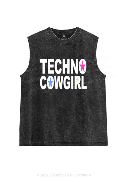 Techno Cowgirl Y2K Washed Muscle Tank Cherrykitten