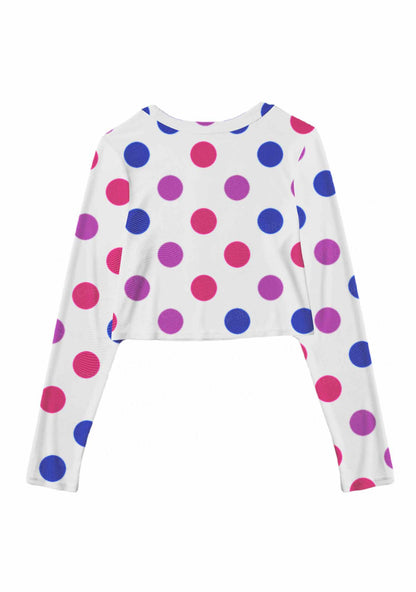 Bisexual Dots On White Pride Y2K Mesh Long Sleeve Crop Top Cherrykitten