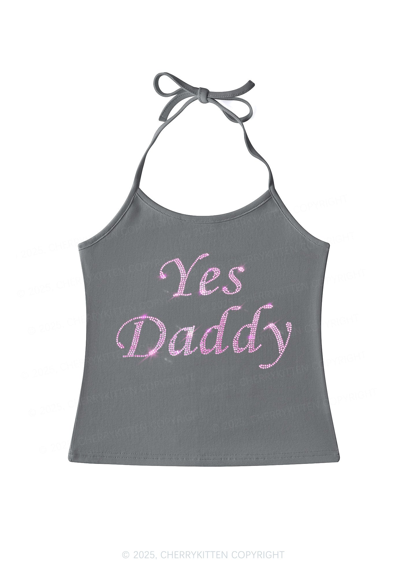 Rhinestone Yes Daddy Y2K Halter Neck Cami Cherrykitten