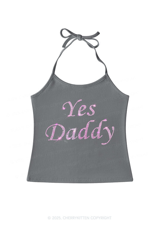 Rhinestone Yes Daddy Y2K Halter Neck Cami Cherrykitten