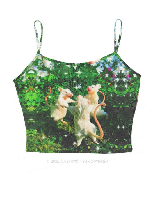 Dancing Rat Y2K Mesh Cami Tank Cherrykitten Art by OhStuffinell Taxidermy