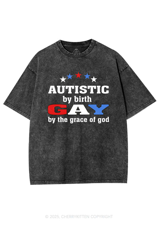Autistic By Birth Gay Pride Y2K Shirts Washed Tee Cherrykitten