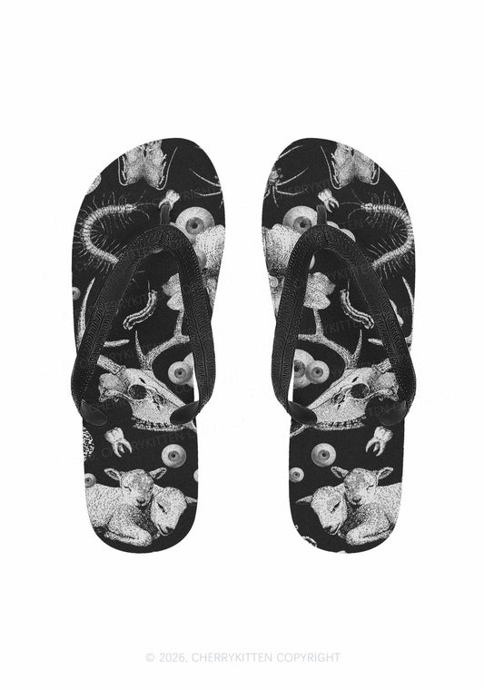 Halloween Dark Sheep Bone Y2K Print Flip Flops Cherrykitten