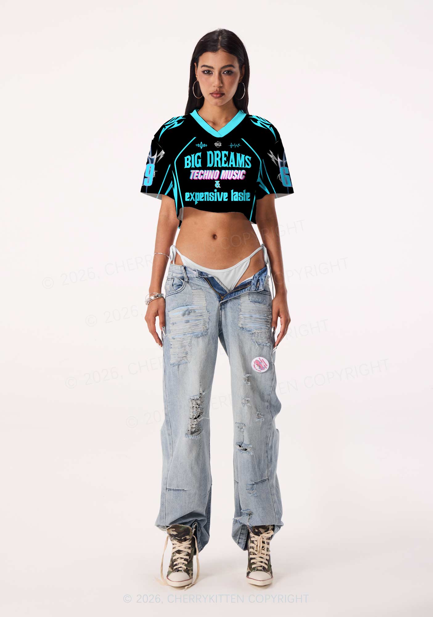 Big Dreams Techno Music Y2K Crop Sport Jersey Shirts Cherrykitten