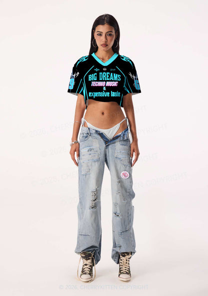 Big Dreams Techno Music Y2K Crop Sport Jersey Shirts Cherrykitten