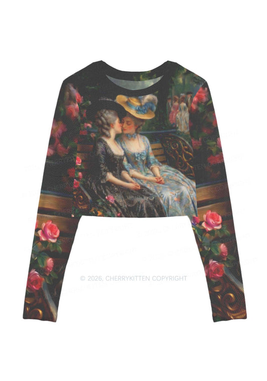 Vintage Garden Ladies Pride Y2K Mesh Long Sleeve Crop Top Cherrykitten