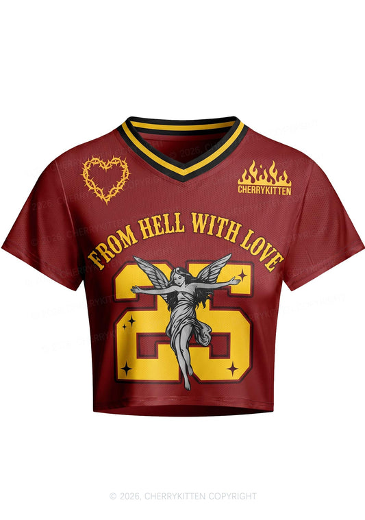 From Hell With Love Y2K Crop Football Jersey Shirts Cherrykitten