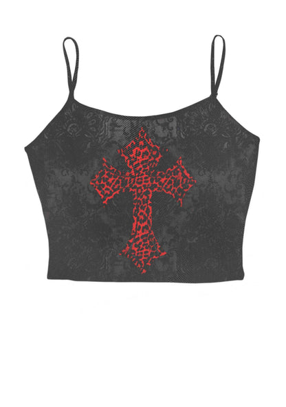 Dark Leopard Cross Y2K Mesh Cami Tank Cherrykitten