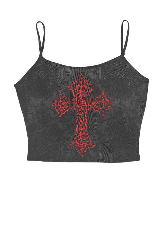 Dark Leopard Cross Y2K Mesh Cami Tank Cherrykitten