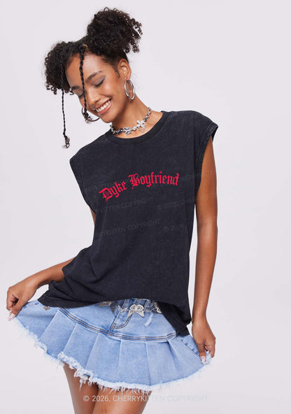 Dyke Boyfriend Pride Y2K Washed Muscle Tank Cherrykitten