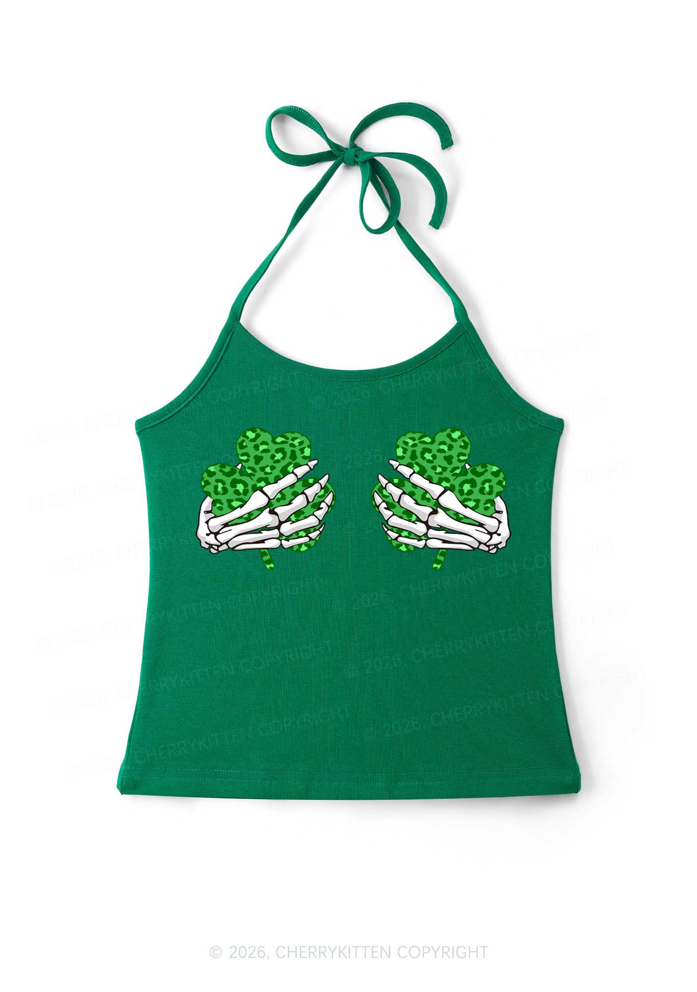 Skeleton Leopard Shamrock St Patricks Y2K Halter Neck Cami Cherrykitten