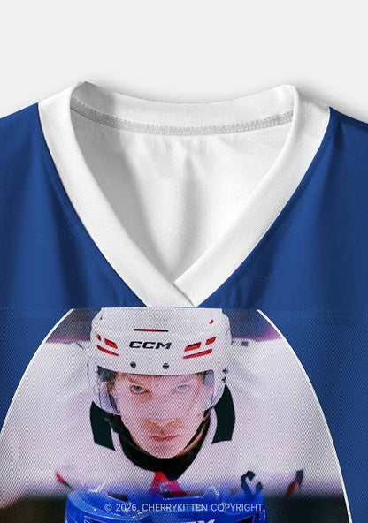 Blue Hockey Match HR Y2K Crop Sport Jersey Shirts Cherrykitten