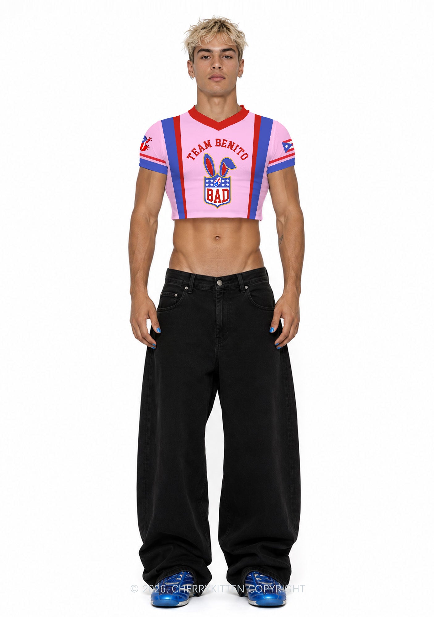 Pink Football Bunny Y2K Crop Football Jersey Shirts Cherrykitten