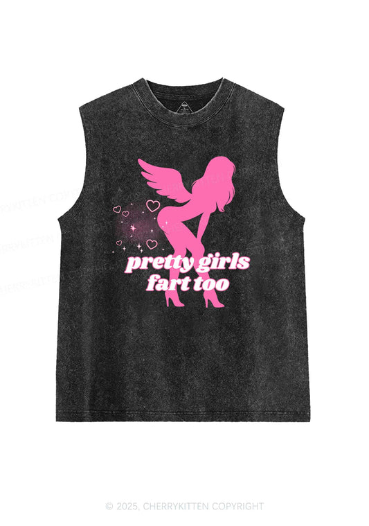 Pretty Girls Fart Too Y2K Washed Muscle Tank Cherrykitten