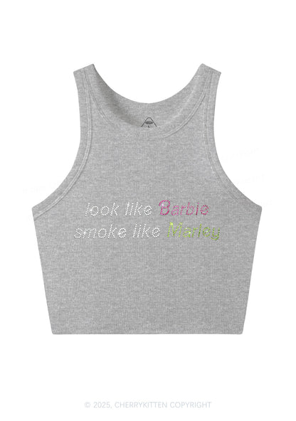 Rhinestone Smoke Like Marley Y2K Crop Tank Top Cherrykitten