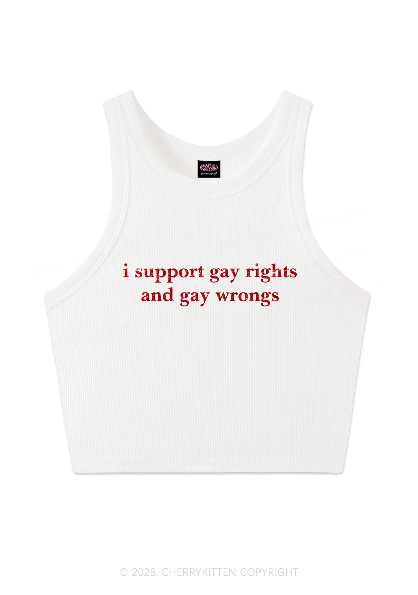 Glitter I Support Gay Rights Pride Y2K Crop Tank Top Cherrykitten