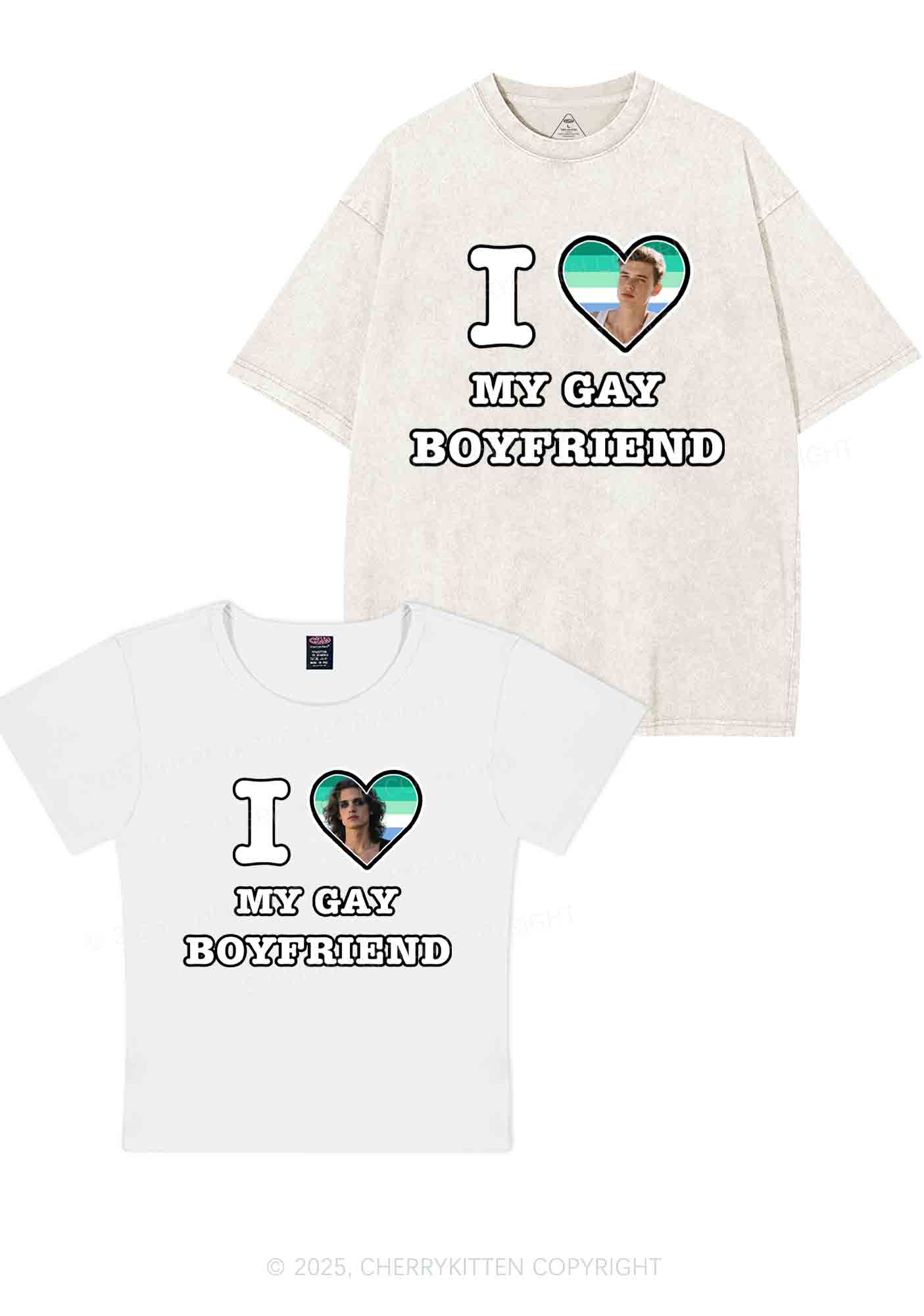 Custom My Gay BF Pride Y2K Valentine's Day Couple Shirt Cherrykitten