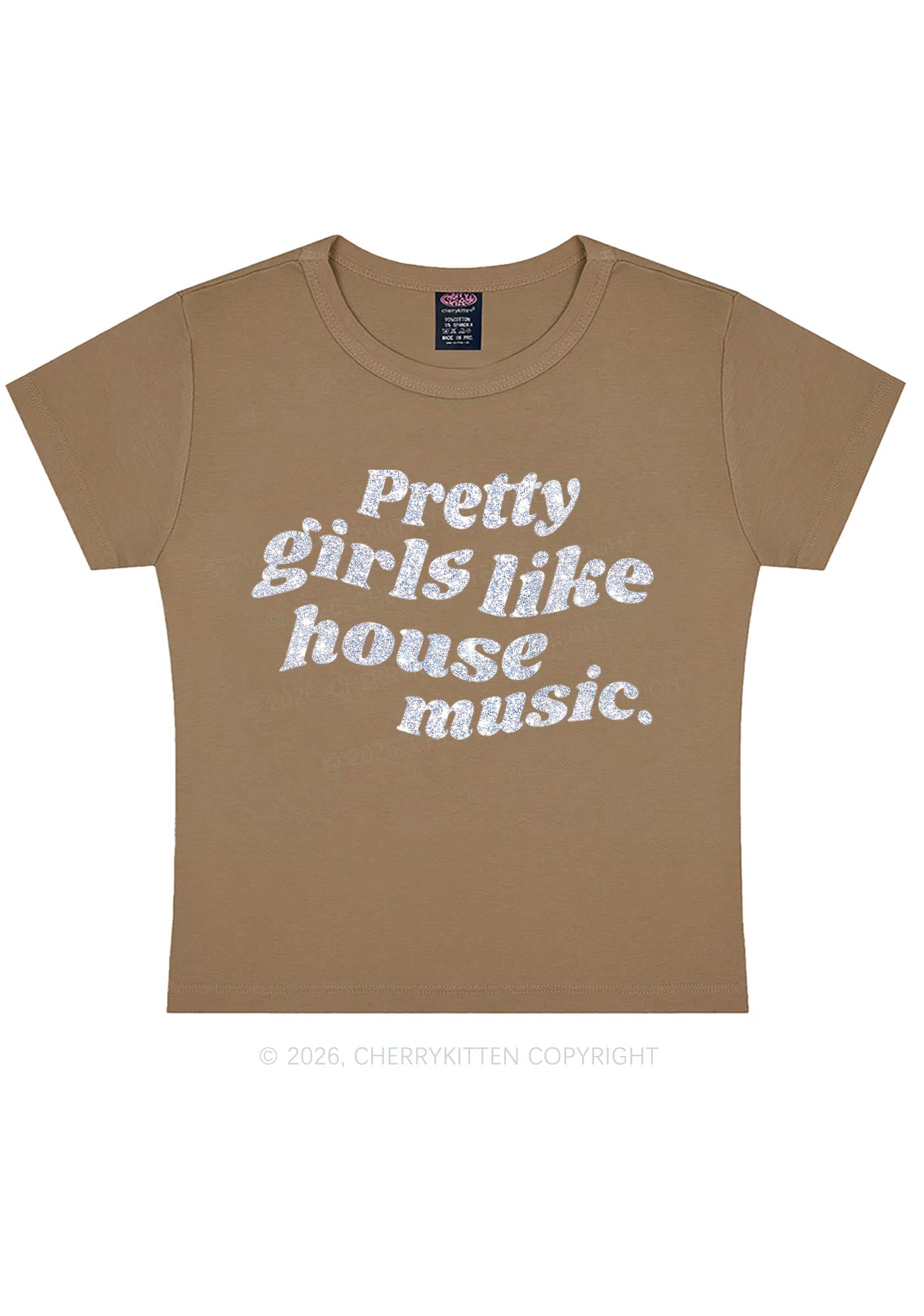Glitter Pretty Girls Like House Music Y2K Baby Tee Cherrykitten
