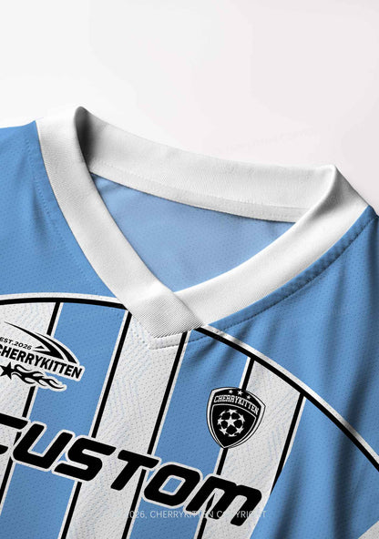 Custom Blue White Stripes Y2K Crop Football Jersey Shirts Cherrykitten