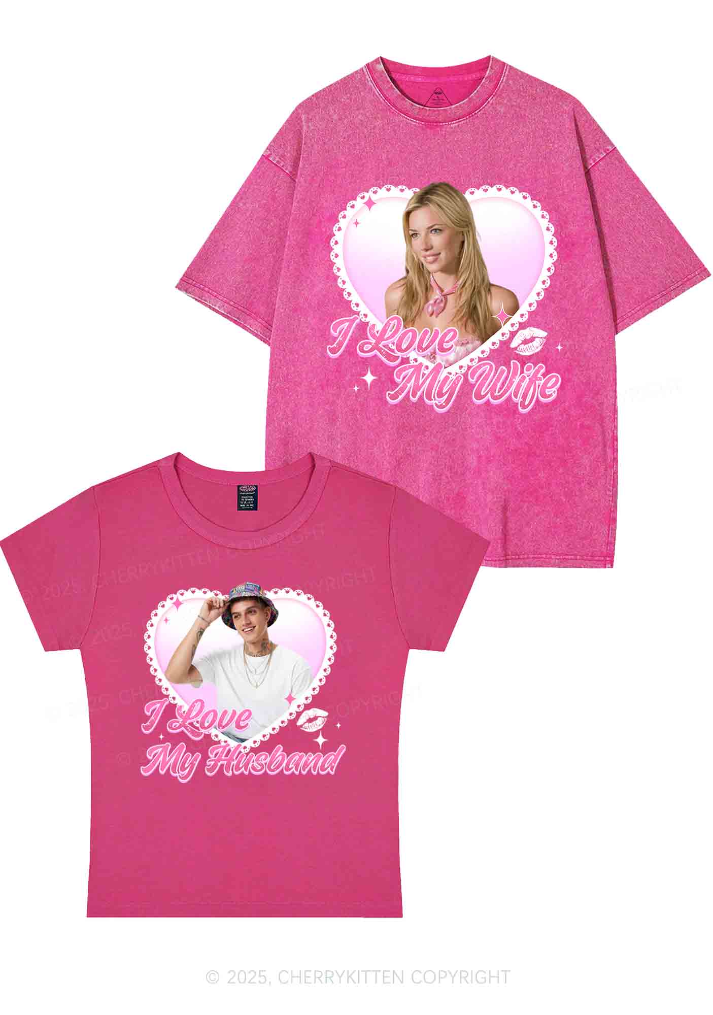 Custom Love My Wife Photo Y2K Valentine's Day Couple Shirt Cherrykitten