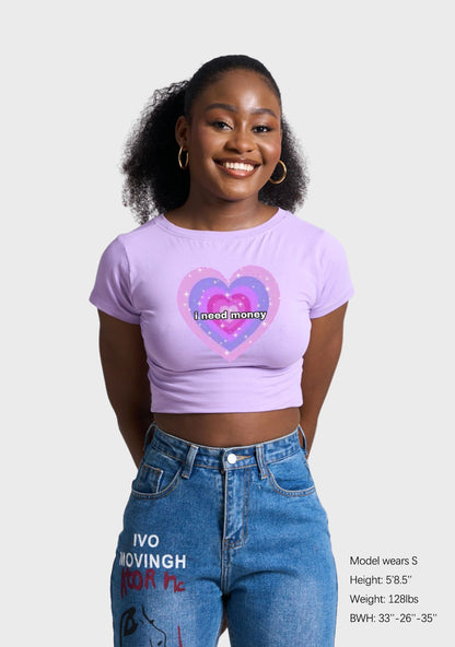 I Need Money Hearts Y2K Baby Tee