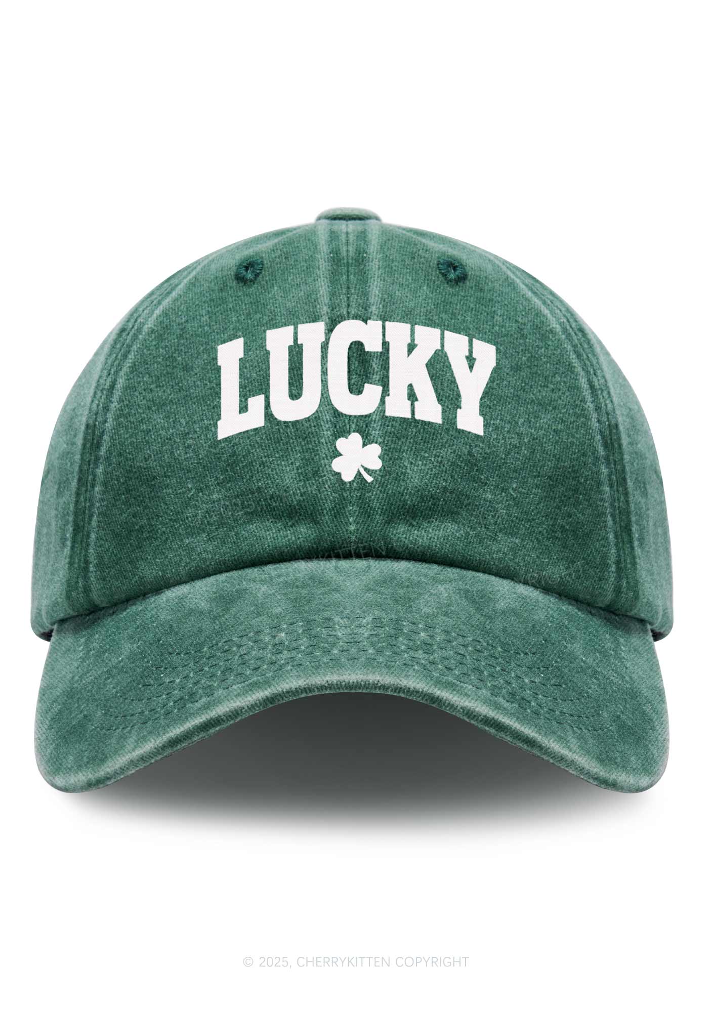 Embroidered Lucky Shamrock St Patricks Y2K Washed Baseball Cap Cherrykitten
