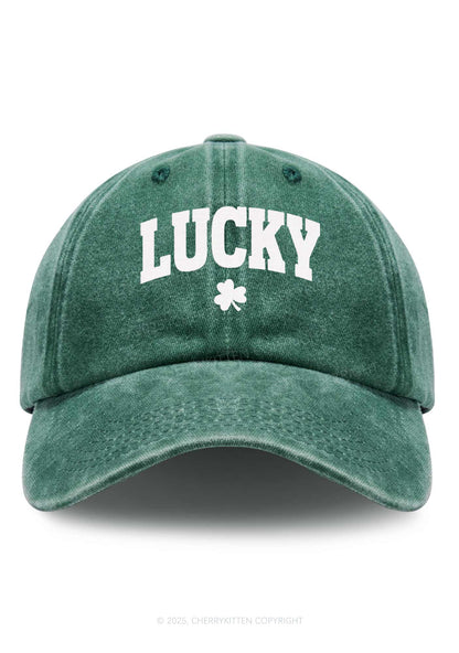 Embroidered Lucky Shamrock St Patricks Y2K Washed Baseball Cap Cherrykitten