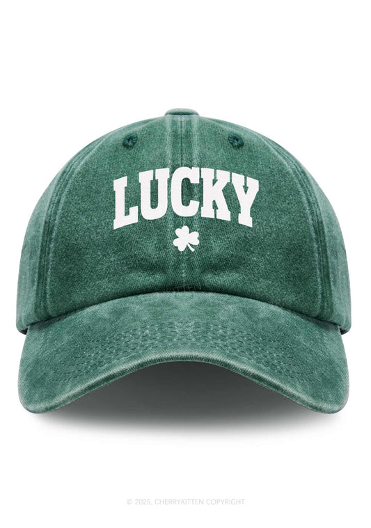 Embroidered Lucky Shamrock St Patricks Y2K Washed Baseball Cap Cherrykitten