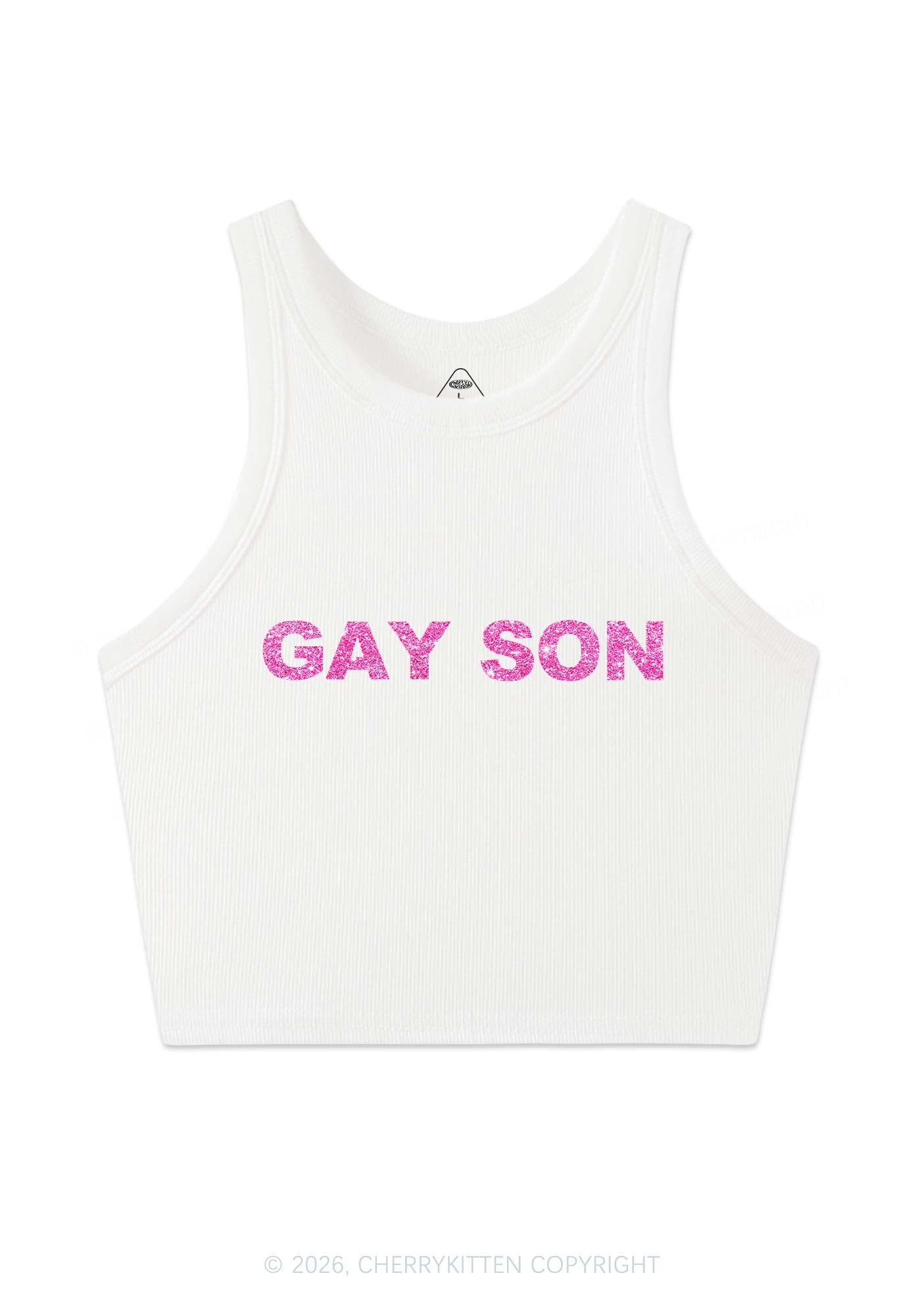 Glitter Gay Son Pride Y2K Crop Tank Top Cherrykitten