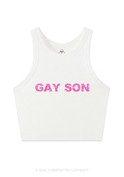 Glitter Gay Son Pride Y2K Crop Tank Top Cherrykitten