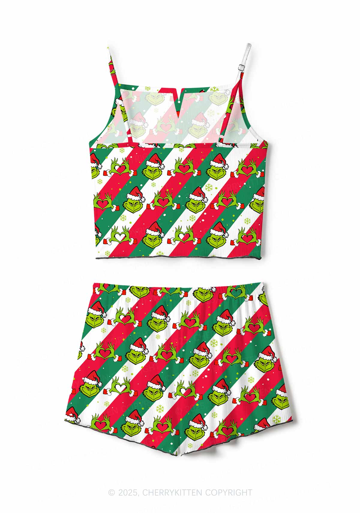 Christmas Red Whoville Heart Hands Y2K Print Cami Shorts Pajama Set Cherrykitten