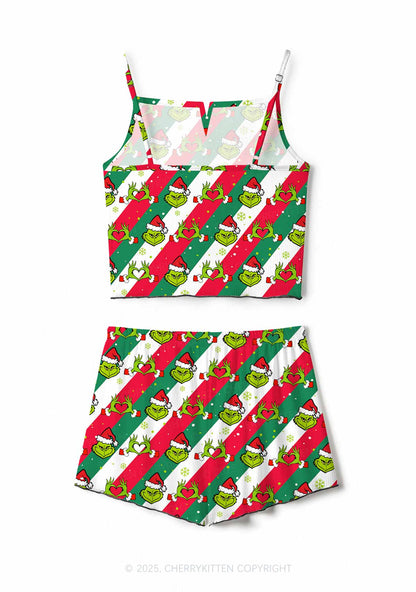 Christmas Red Whoville Heart Hands Y2K Print Cami Shorts Pajama Set Cherrykitten