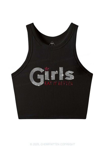 Rhinestone Girls Eat It Better Pride Y2K Crop Tank Top Cherrykitten