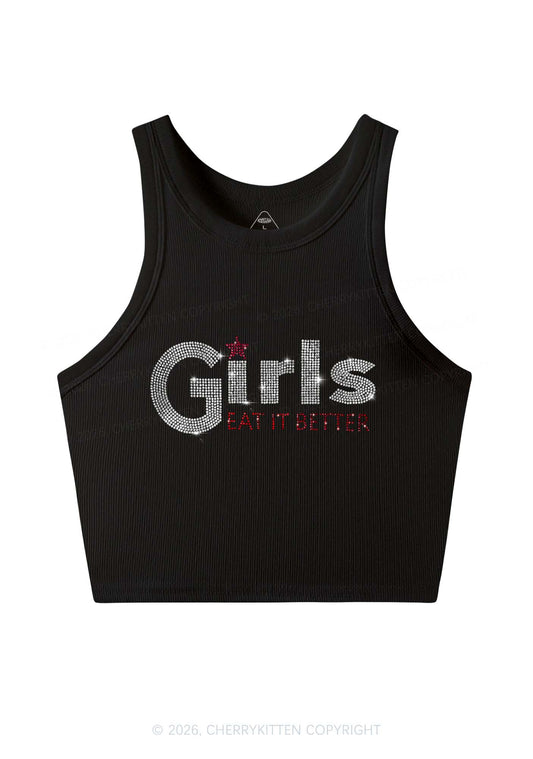 Rhinestone Girls Eat It Better Pride Y2K Crop Tank Top Cherrykitten