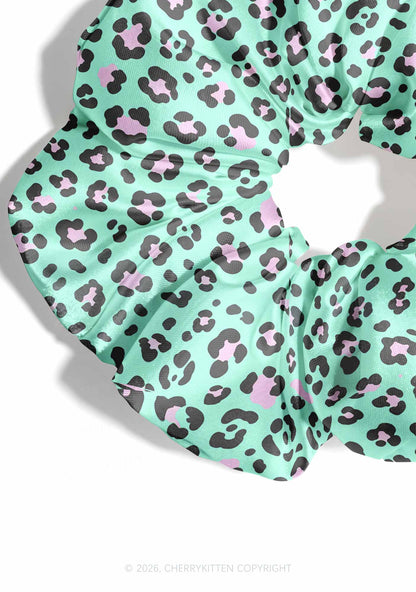 Mint Green Leopard Y2K Hair Scrunchie Cherrykitten
