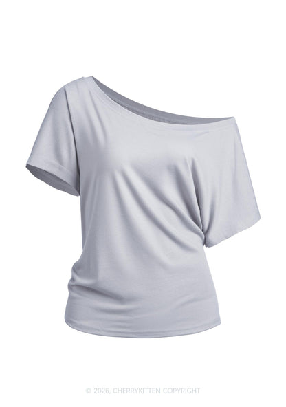 Plain Y2K Off Shoulder Tee Cherrykitten
