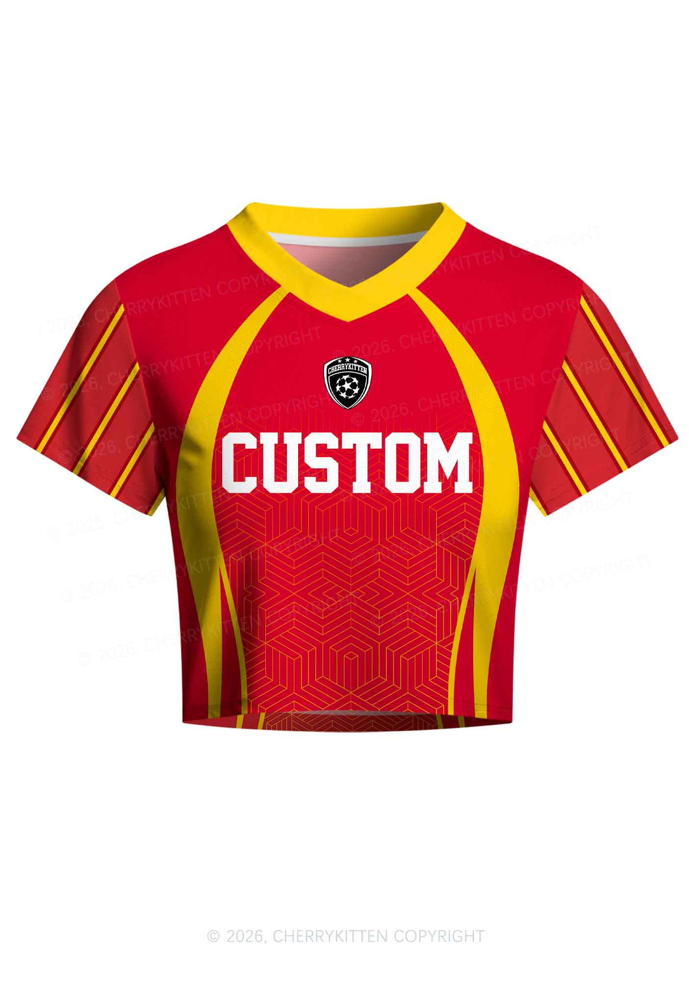 Custom Red Yellow Geometric Y2K Crop Football Jersey Shirts Cherrykitten