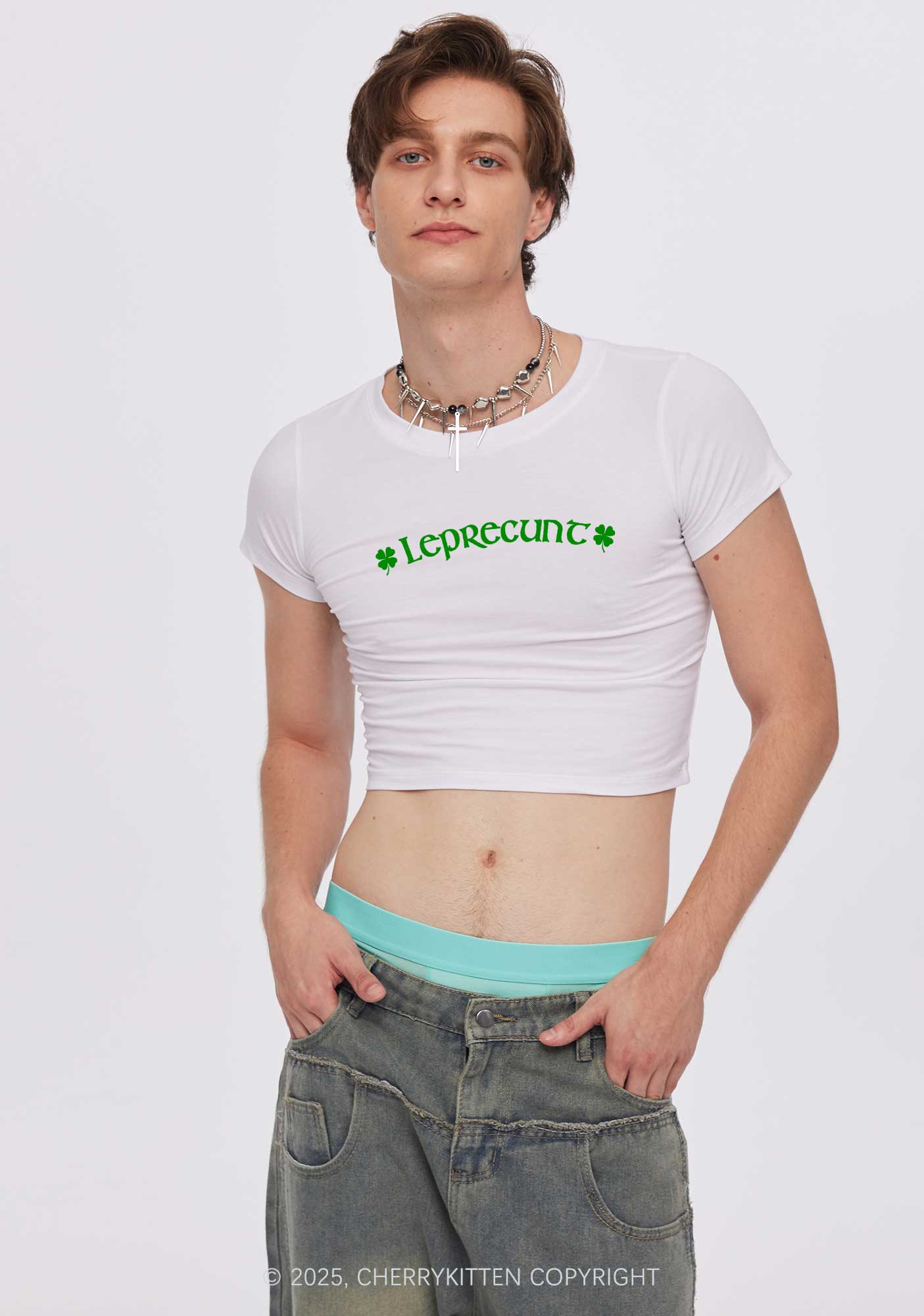 Leprecunt St Patricks Y2K Baby Tee Cherrykitten