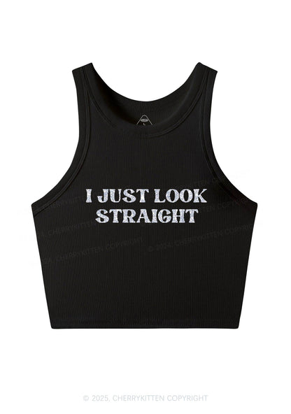 Glitter I Just Look Straight Pride Y2K Crop Tank Top Cherrykitten
