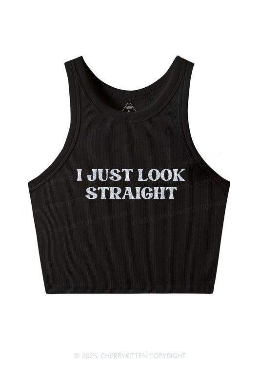 Glitter I Just Look Straight Pride Y2K Crop Tank Top Cherrykitten