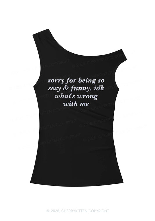 Glitter Sorry For Being So Funny Y2K Off Shoulder Tank Top Cherrykitten