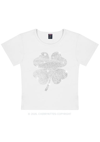 Rhinestone Four Leaf Clover St Patricks Y2K Baby Tee Cherrykitten